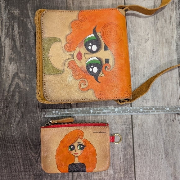 Chicatolia coin purse with crossbody bag hand painted A1-1018 - Picture 5 of 6
